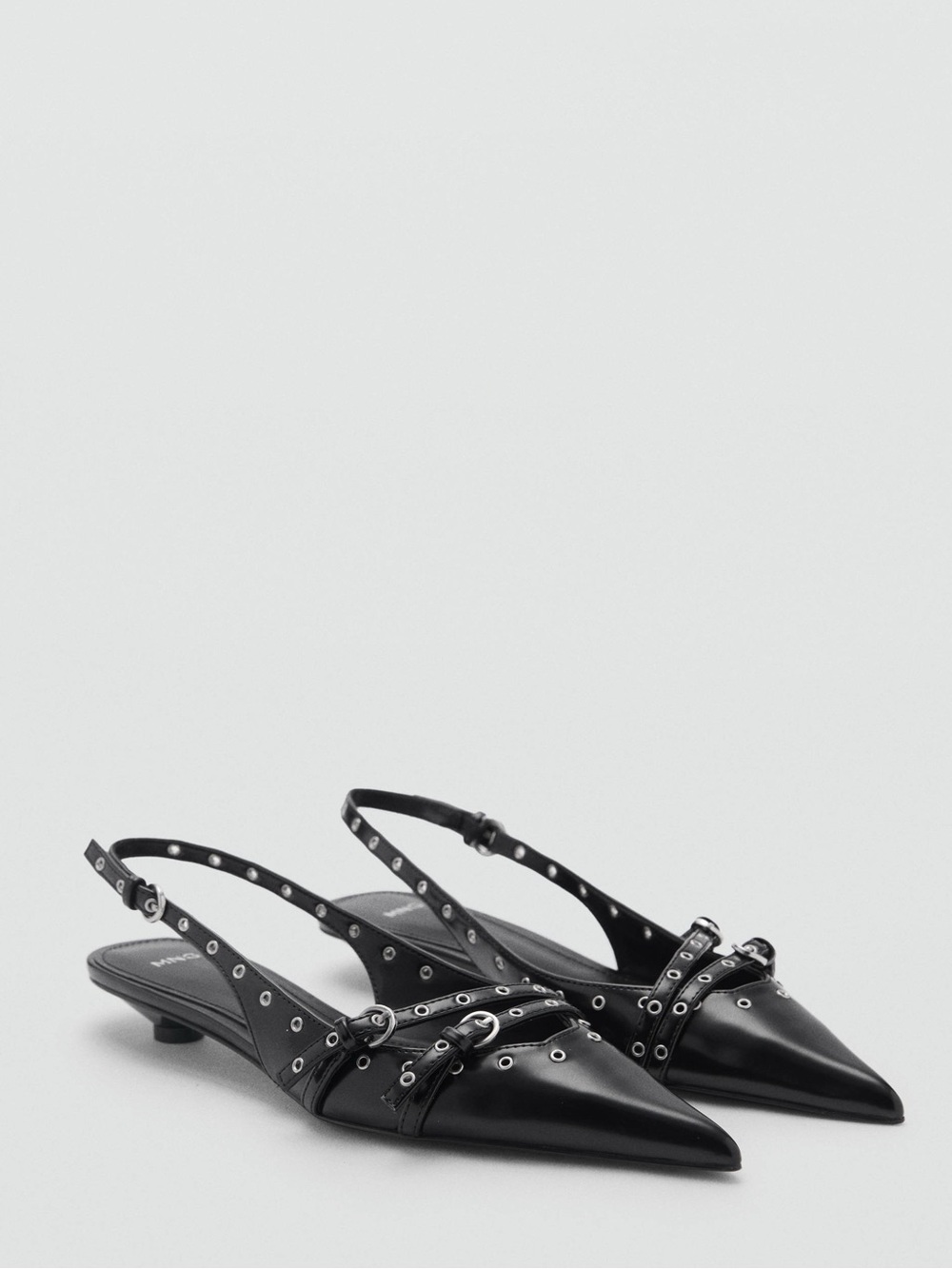 Mango Die-Cut Kitten Heel Slingback Pointed Shoes Black US 6 Euro 36 New